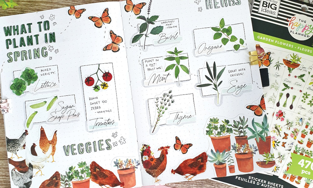 Guest Blogger: Spring Garden #Bujo Spread and Hand Lettering for Relaxation with Rox Paper Stickers