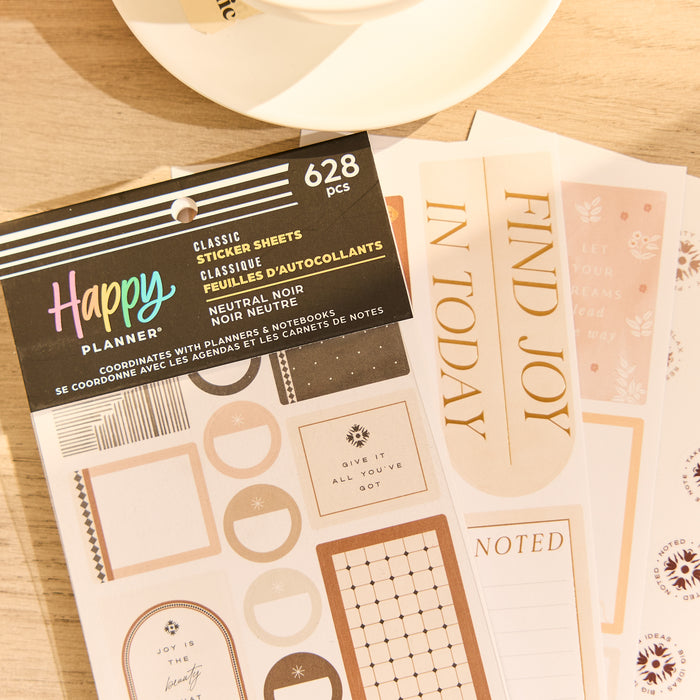 The Happy Planner CLASSIC Value Pack Stickers - Neutral Noir - 30 Sheets