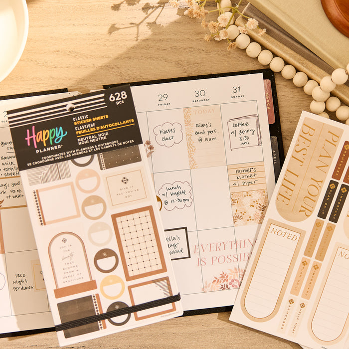 The Happy Planner CLASSIC Value Pack Stickers - Neutral Noir - 30 Sheets