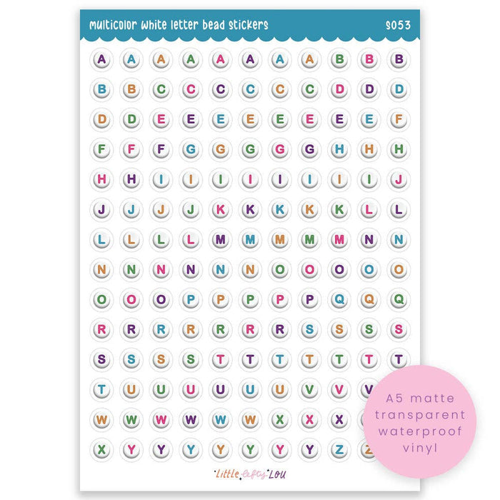 A5 Multicolour Letter Bead Clear Sticker Sheet