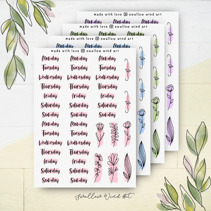 Sticker Sheet - Functional Days of the Week - Script