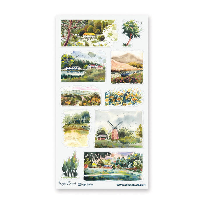 Watercolour Landscapes Sticker Sheet