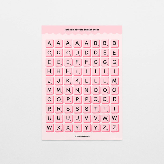 Pink Scrabble Letters Sticker Sheet