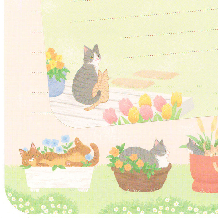 'Nyantomo' Series Letter Writing Set - Cats in a Flower Garden