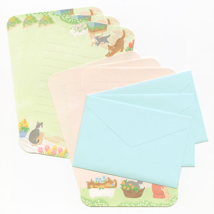 'Nyantomo' Series Letter Writing Set - Cats in a Flower Garden