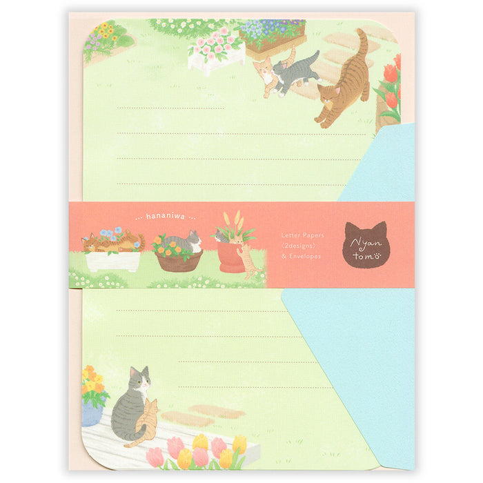 'Nyantomo' Series Letter Writing Set - Cats in a Flower Garden