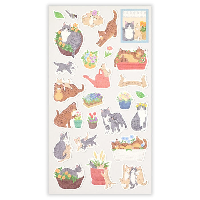 'Nyantomo' Series Stickers - Cats in a Flower Garden