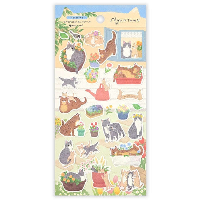 'Nyantomo' Series Stickers - Cats in a Flower Garden