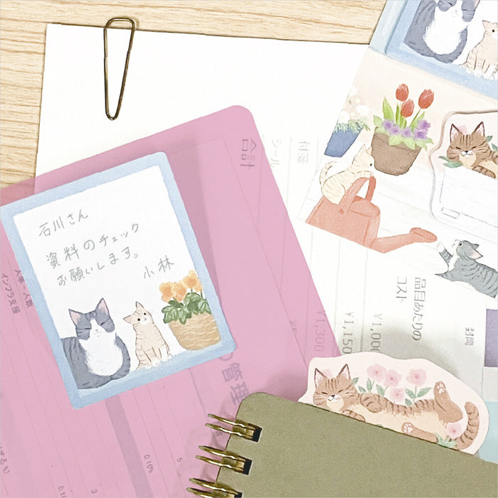 'Nyantomo' Series Sticky Note Set - Cats in a Flower Garden