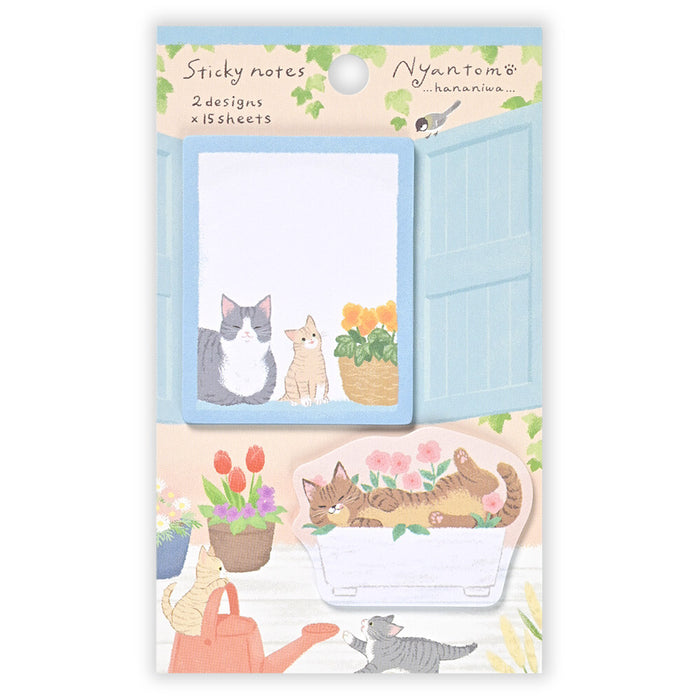 'Nyantomo' Series Sticky Note Set - Cats in a Flower Garden