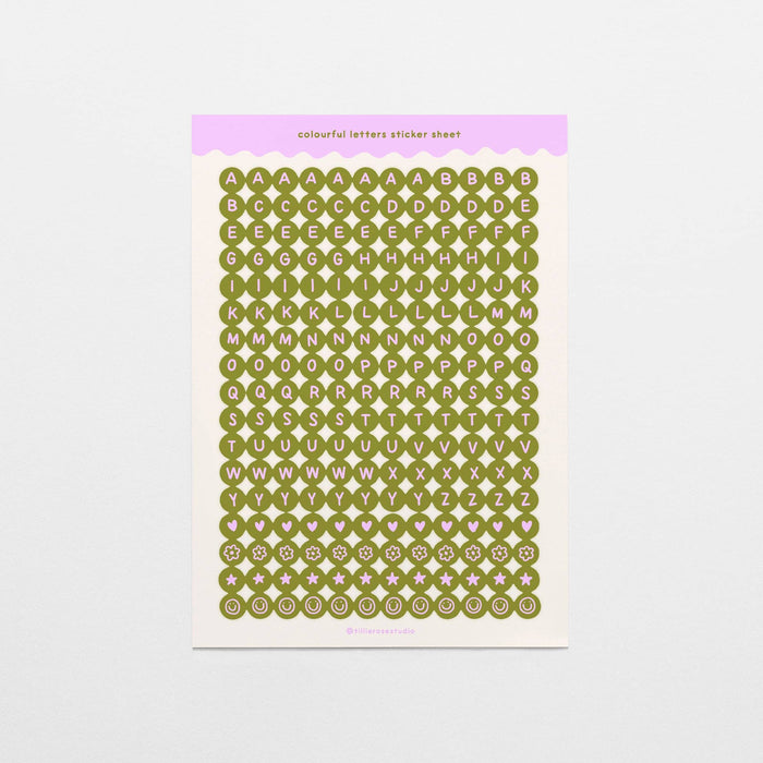 Khaki and Lilac Letter Bead Sticker Sheet