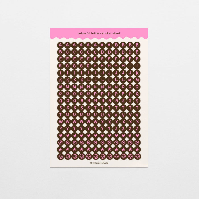 Brown and Pink Letter Bead Sticker Sheet