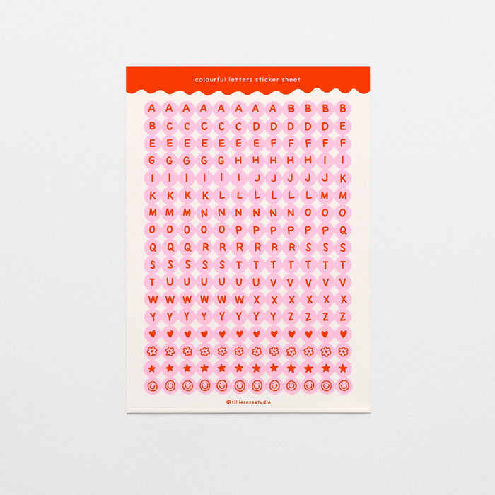 Pink and Red Letter Bead Sticker Sheet