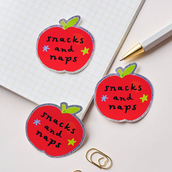 Snacks and Naps Apple Holographic Sticker