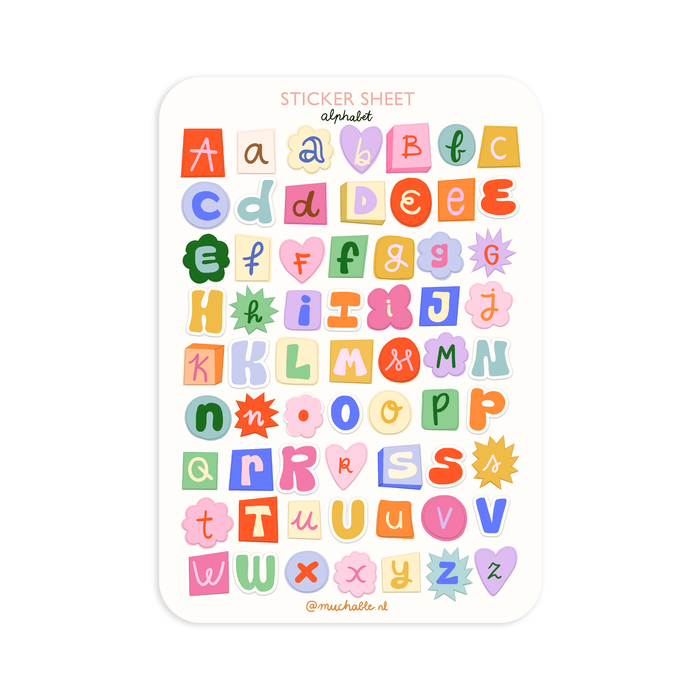 A5 Sticker Sheet - Colourful Alphabet