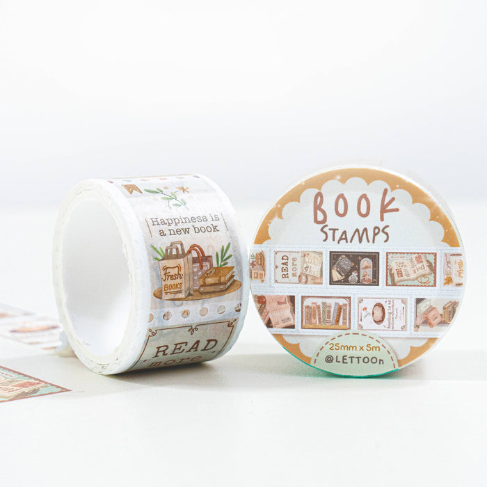 Reading Washi Tape Set - Book Stamps + Bookshelf Washi Tape