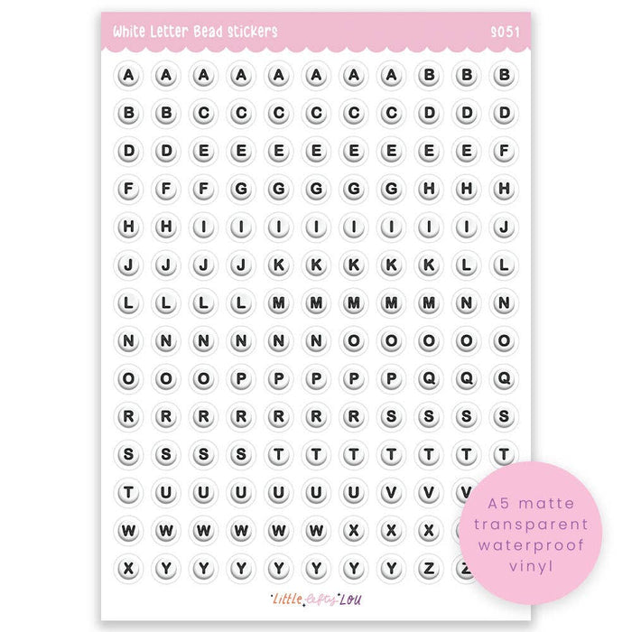 A5 White Letter Bead Clear Sticker Sheet