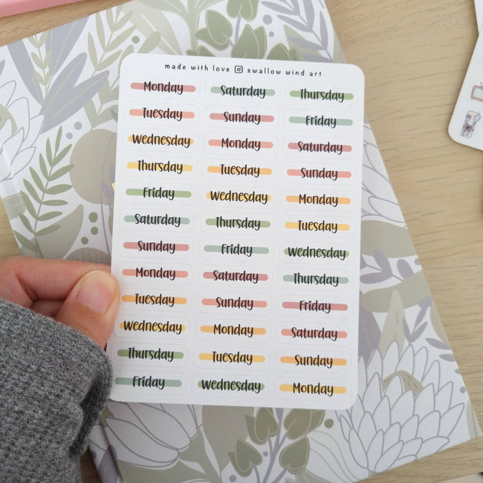 Sticker Sheet - Functional Days of the Week