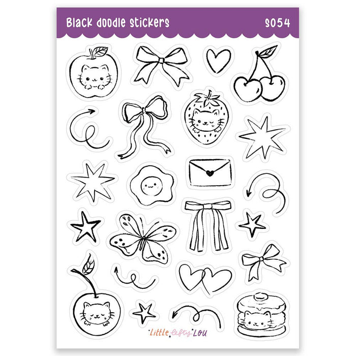 A6 Black Doodle Clear Sticker Sheet