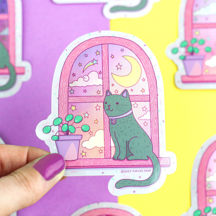 Magical Cat Moonlight Vinyl Sticker (Holographic)