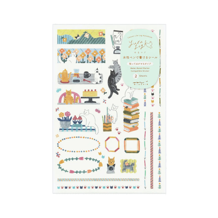 Midori Yuru Log 2 Sheet Sticker Set - Cat