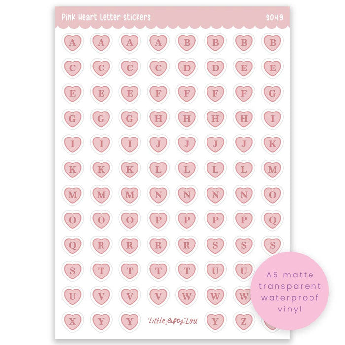A5 Pink Heart Letter Clear Sticker Sheet