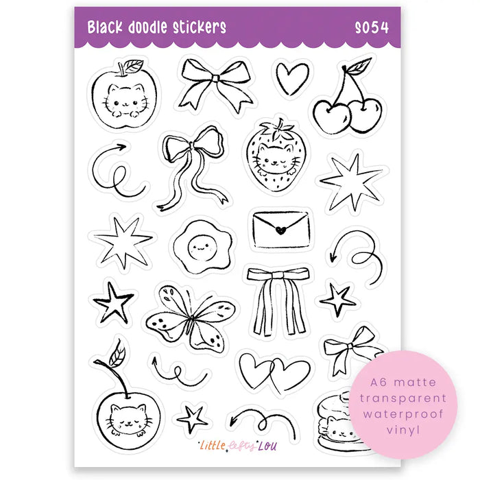 A6 Black Doodle Clear Sticker Sheet