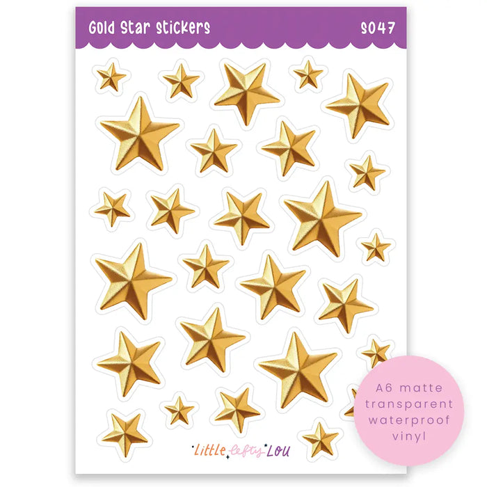 A6 Gold Star Clear Sticker Sheet