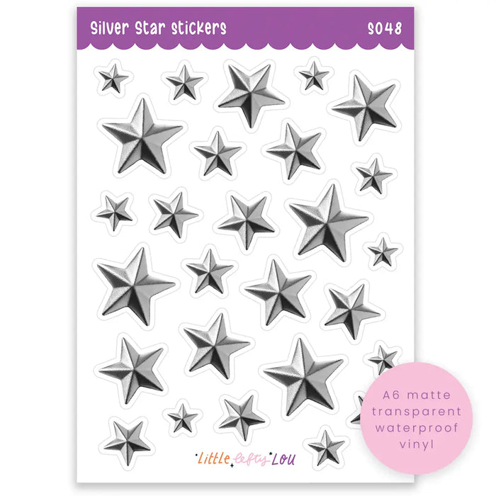 A6 Silver Star Clear Sticker Sheet