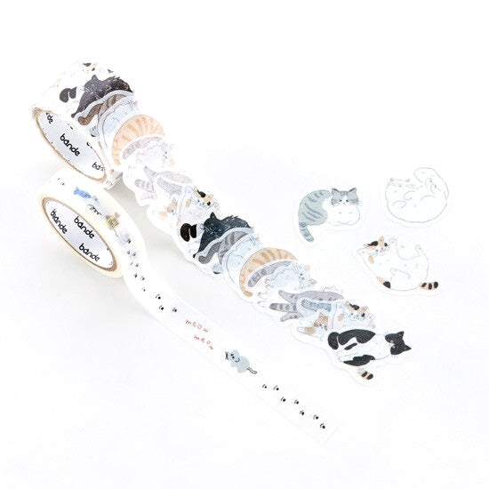 Bande Washi Tape Sticker Roll Set - Relaxed Cat Walk