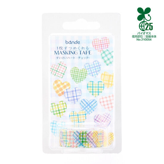 Bande Washi Tape Sticker Roll - Pastel Check Watercolour Hearts