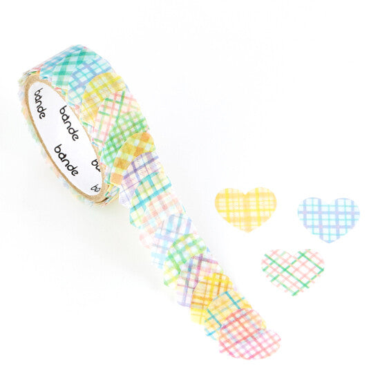 Bande Washi Tape Sticker Roll - Pastel Check Watercolour Hearts