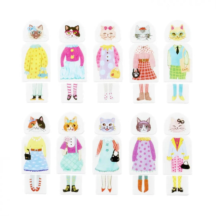 Bande Washi Tape Sticker Roll Set - Dress-Up Cat Gathering