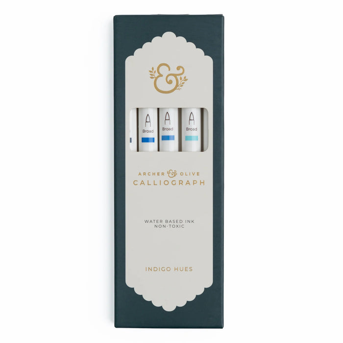 Calliograph Dual-Tipped Brush Pens Set of 5 - Indigo Hues