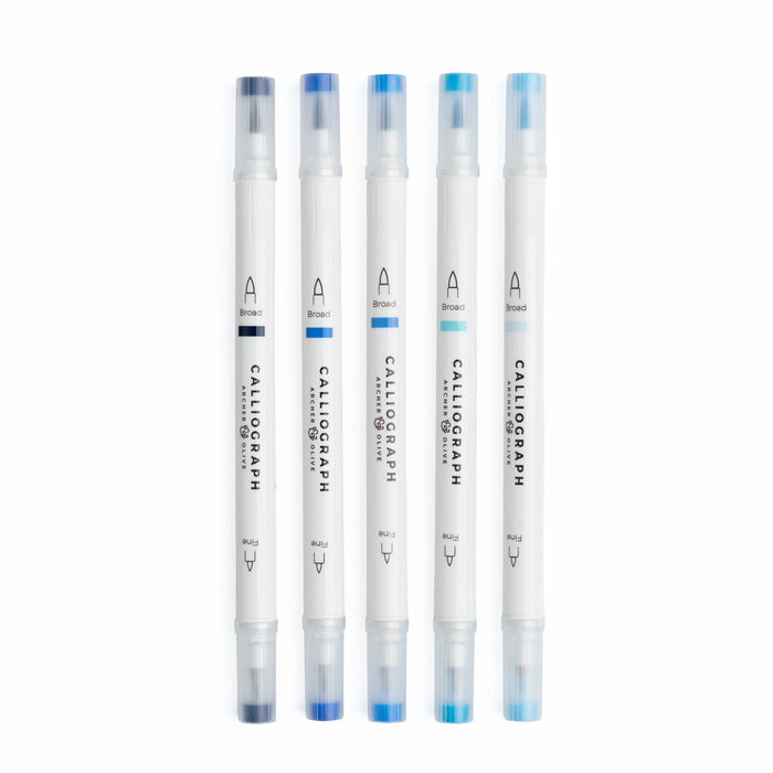 Calliograph Dual-Tipped Brush Pens Set of 5 - Indigo Hues