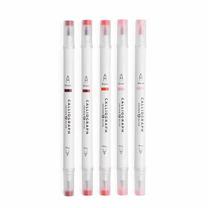 Calliograph Dual-Tipped Brush Pens Set of 5 - True Red Hues