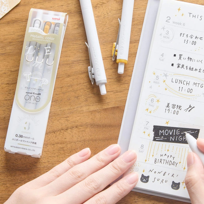 Uni-Ball One Gel Pens - White + Metallic Colours
