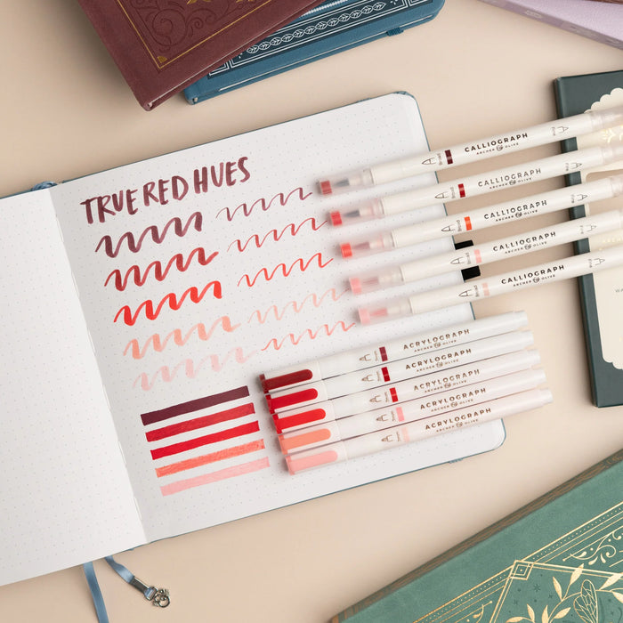 Calliograph Dual-Tipped Brush Pens Set of 5 - True Red Hues