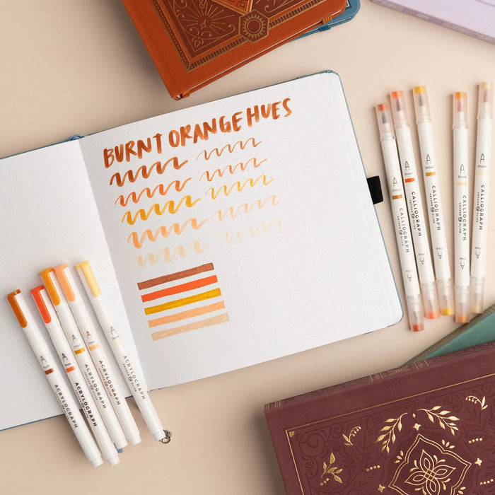 Calliograph Dual-Tipped Brush Pens Set of 5 - Burnt Orange Hues