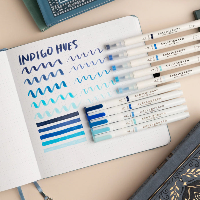 Calliograph Dual-Tipped Brush Pens Set of 5 - Indigo Hues