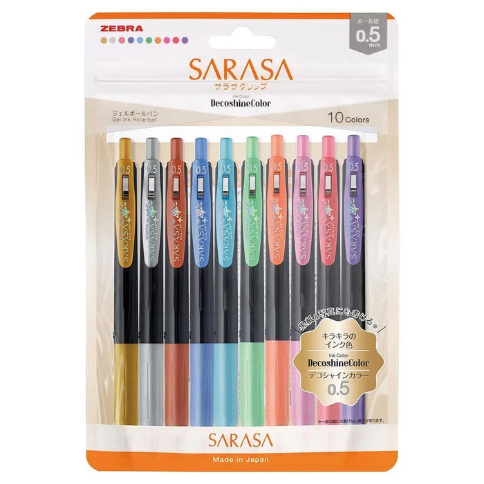 Zebra Sarasa Clip Decoshine Metallic Gel Pens 0.5mm - 10 Colour Set