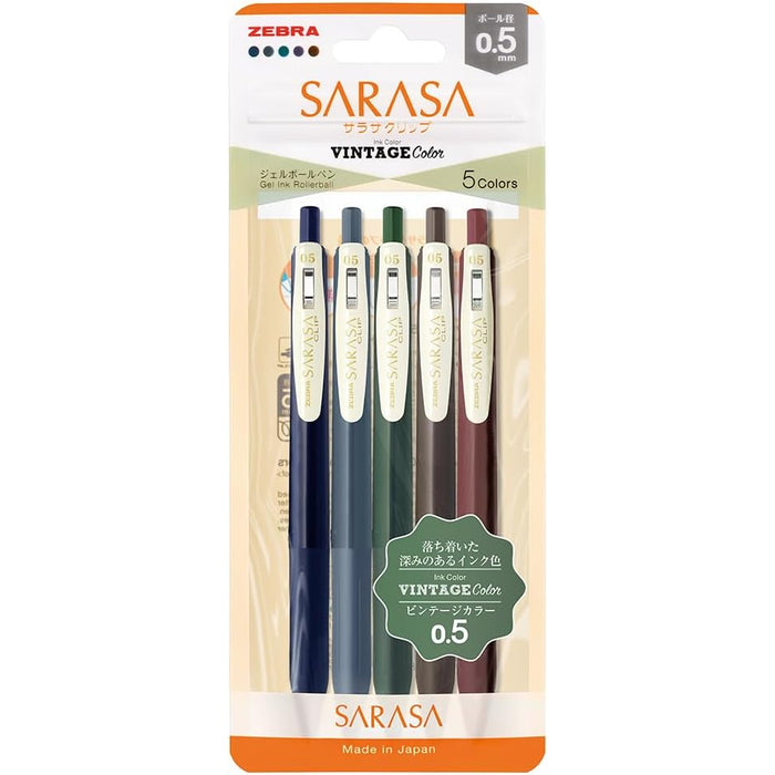 Zebra Sarasa Clip Gel Pens 0.5mm - 5 Colour Set - Vintage (A)