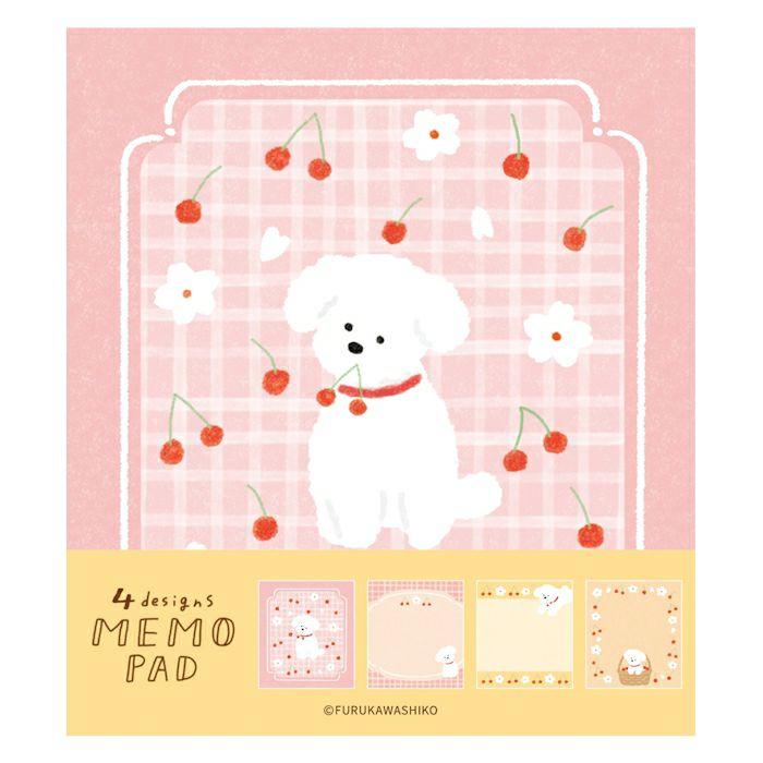 Memo Pad - Cherry Blossoms & White Dog