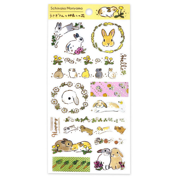 Schinako Moriyama PET Stickers - Rabbit & Friendly Flower