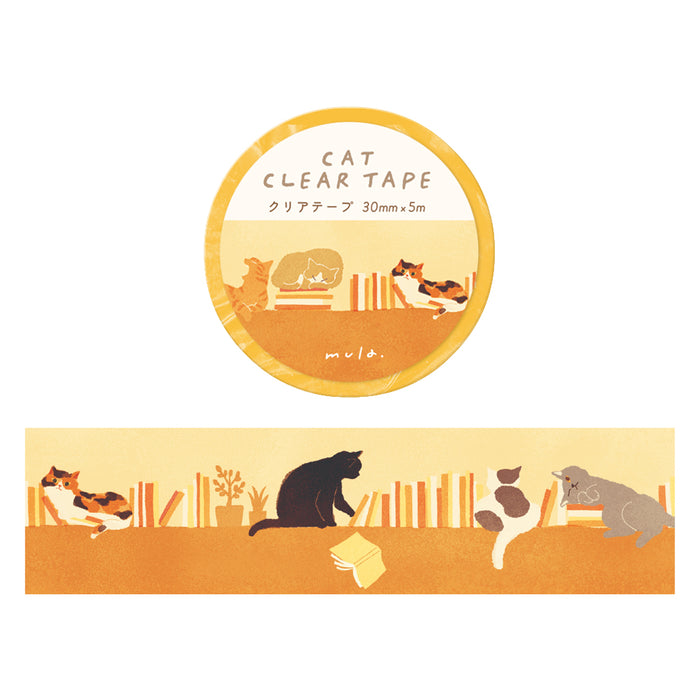 Mula Clear Tape 30mm - Cat & Bookshelf