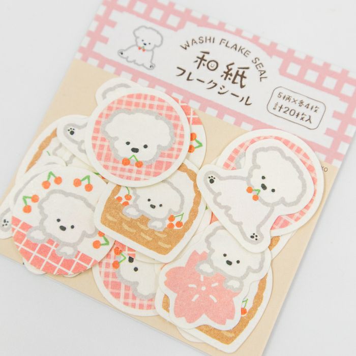 Paper Flake Stickers - Cherry Blossoms & White Dog