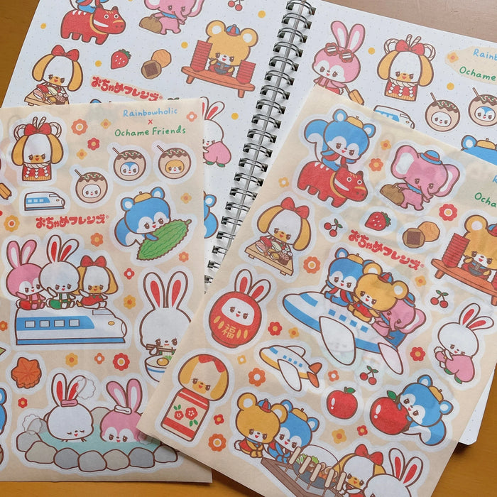 rainbowholic x Ochame Friends A5 Washi Sticker Set - 2 Sheets - Japan Travel