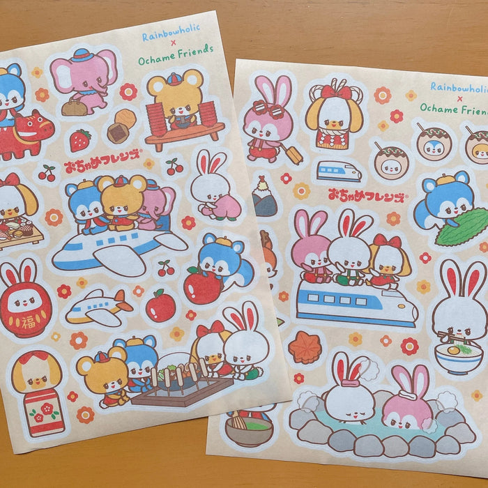 rainbowholic x Ochame Friends A5 Washi Sticker Set - 2 Sheets - Japan Travel