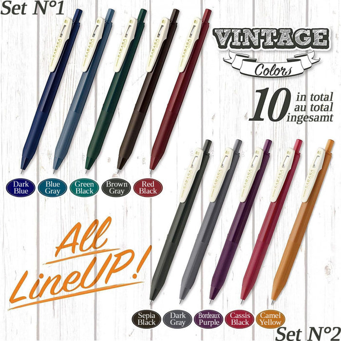 Zebra Sarasa Clip Gel Pens 0.5mm - 5 Colour Set - Vintage (A)