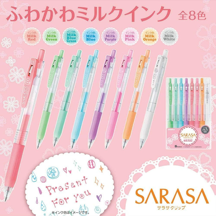 Zebra Sarasa Clip Gel Pens 0.5mm - 8 Colour Set - Milk Colours